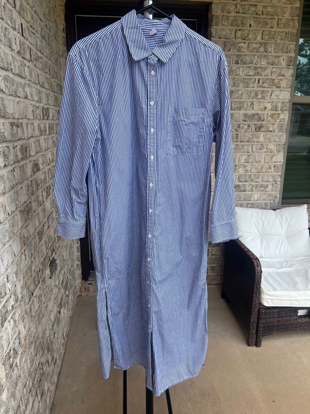 Old Navy Blue and White Striped Long Sleeve Button-Down Shirt Dress